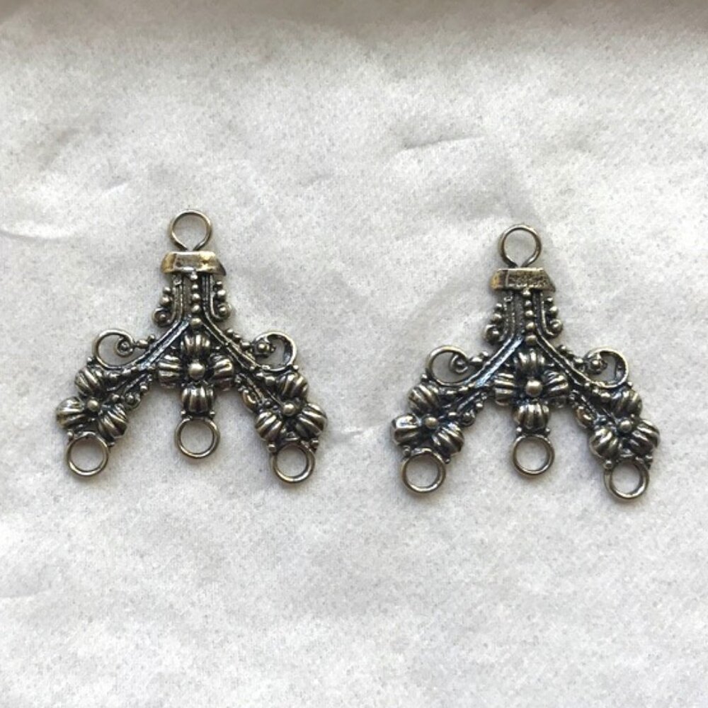 NWT Floral Oxidized Silver Chandeliers or Connectors for Jewelers, Jewelrymaking